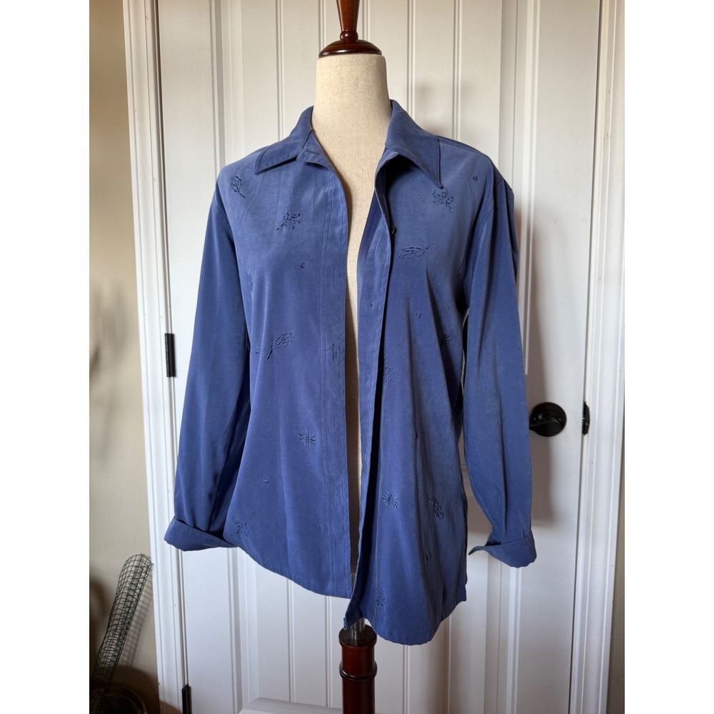 Napa Valley Petites Blue Embroidered Button Front Shirt Top Womens P